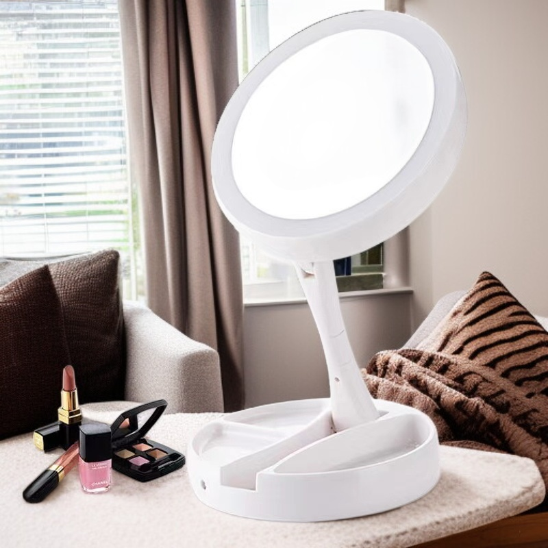LED 양면 접이식 화장 거울, 조명 기능 탁상용, 학생 기숙사 휴대용 메이크업 거울