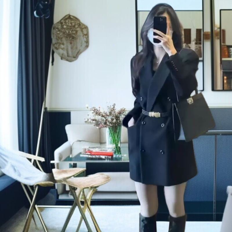 여성 모던 캐주얼 정장 코트 가을 겨울 모던 정장 상의 벨트 코트