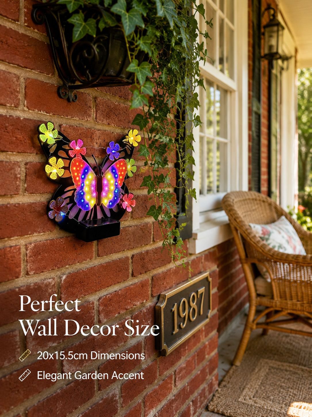 Solar-powered butterfly wall lamp, outdoor waterproof decorative ambient landscape light, villa gard