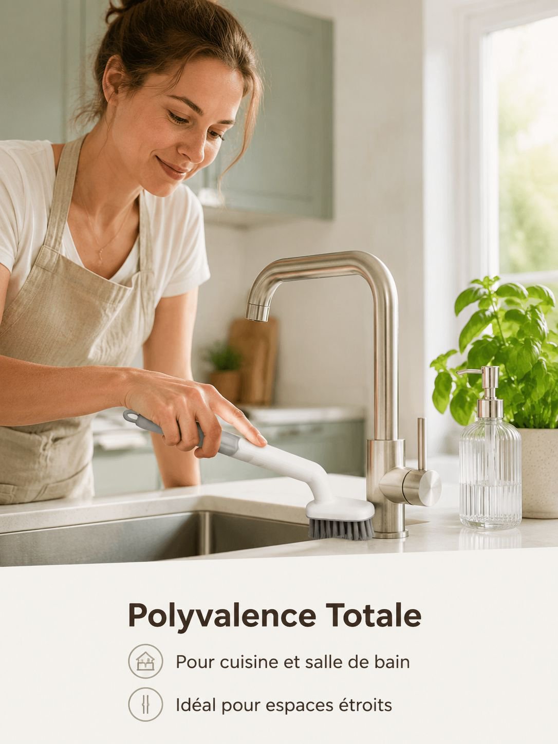 Brosse pour les fissures à rotation 360° avec distributeur de liquide