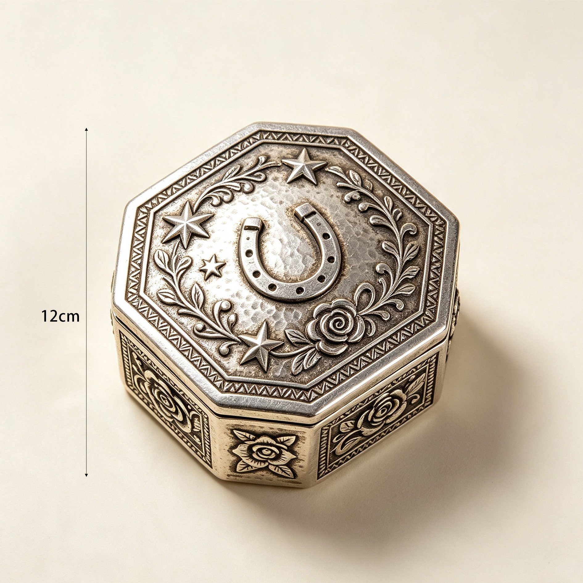 Close-up of Starry Silver Jewelry Box lid design