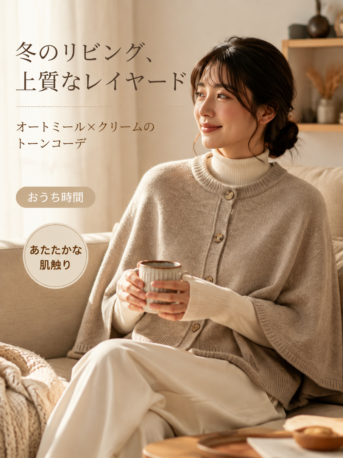 【2026秋新作】Monolly 着痩せニットケープ | 体型カバー・抜け感・秋のレイヤード
