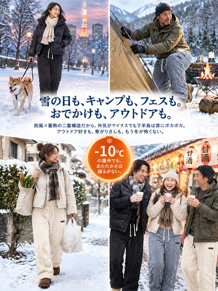 SL-男女兼用 厚手フリース ゆったり防寒パンツ