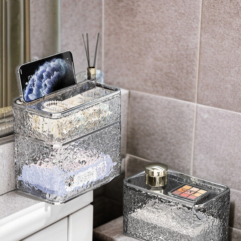 Caja de pañuelos con diseño de ondas de agua para baño, montada en la pared