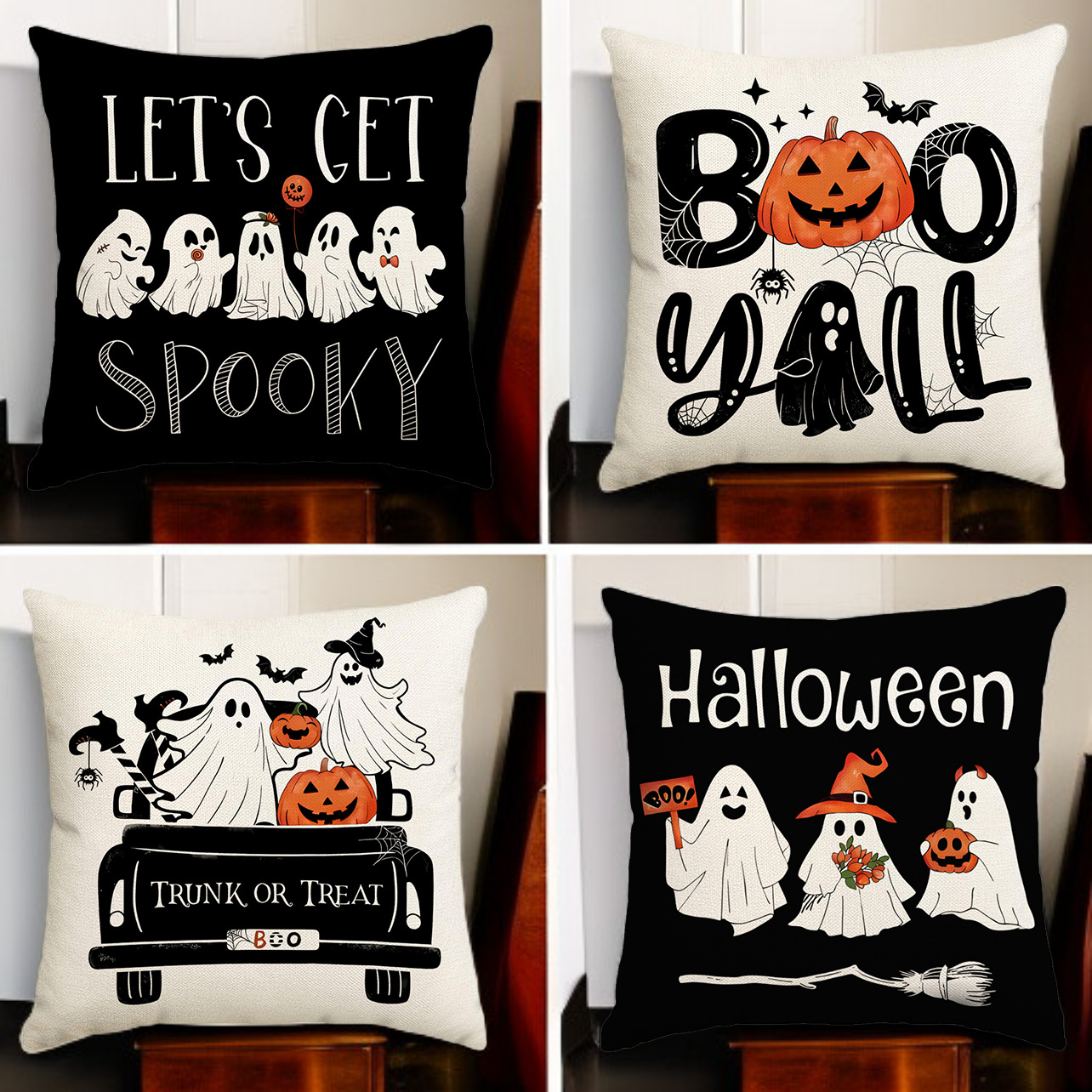 귀여운 유령 할로윈 쿠션 커버