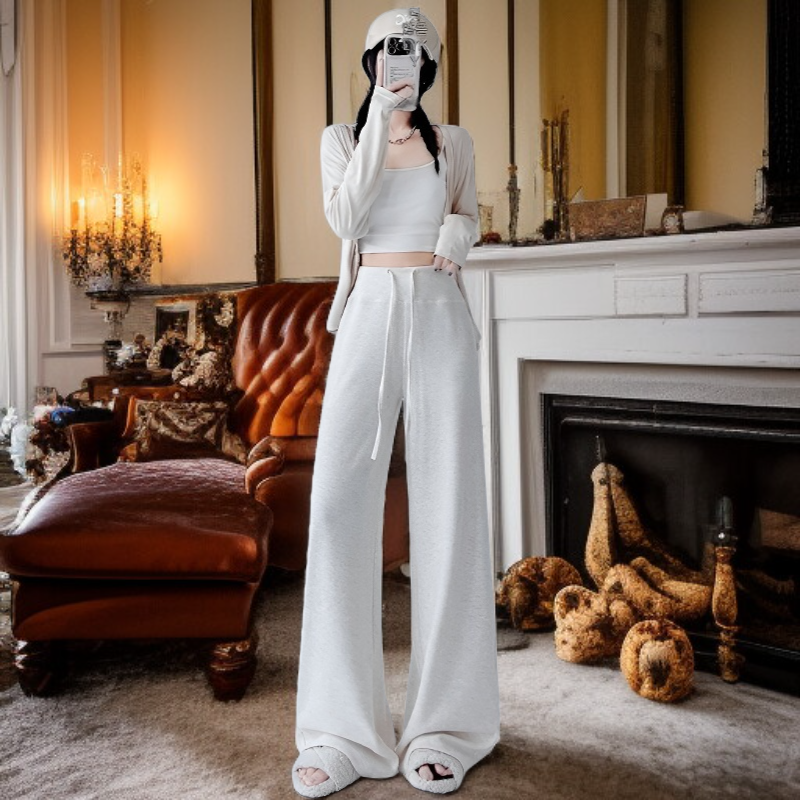 하이웨이스트 슬림핏 와이드 팬츠