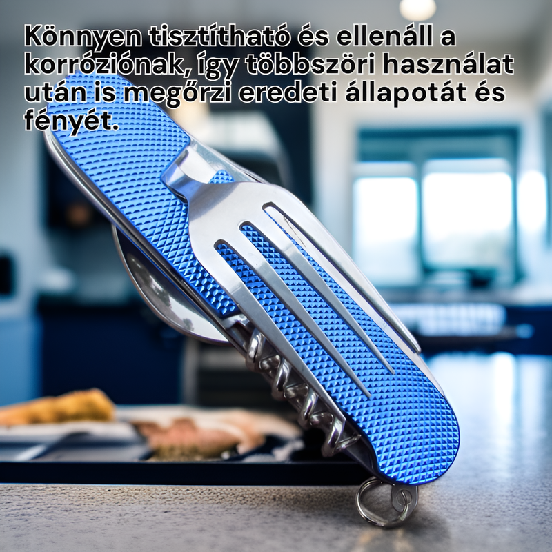 Hordozható rozsdamentes acél kültéri összecsukható villa-kanál 2 az 1-ben evőeszköz