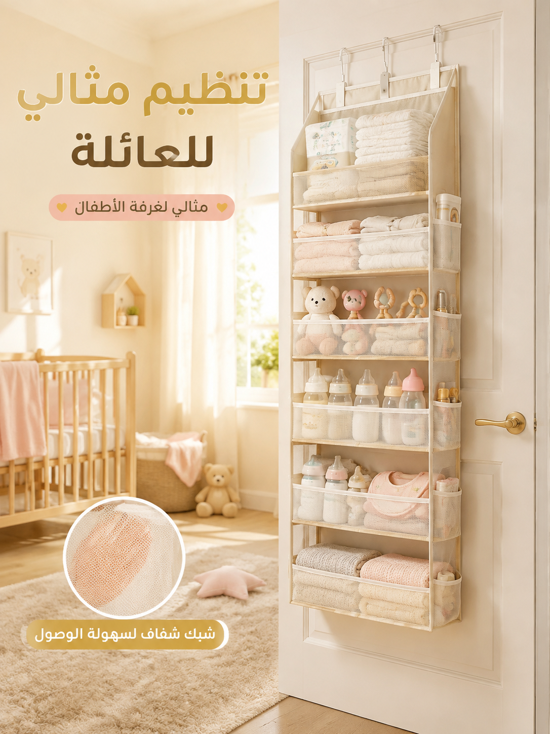 منظم تخزين معلق قابل للطي من 6 مستويات (بدون ثقب)