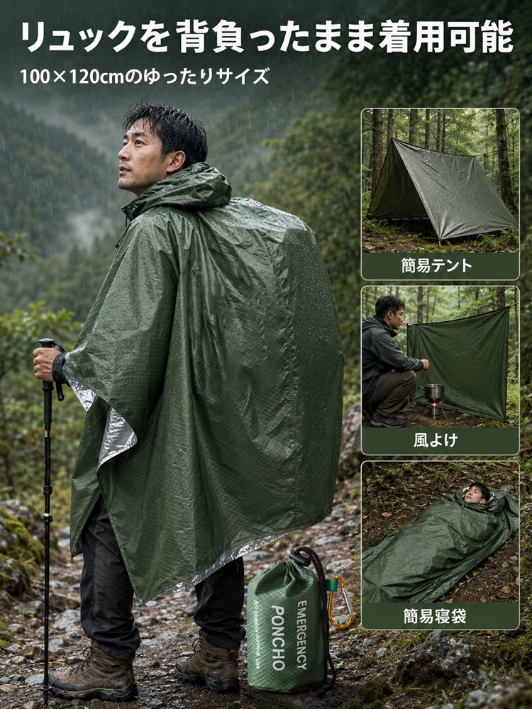 アウトドア用保温レインコート