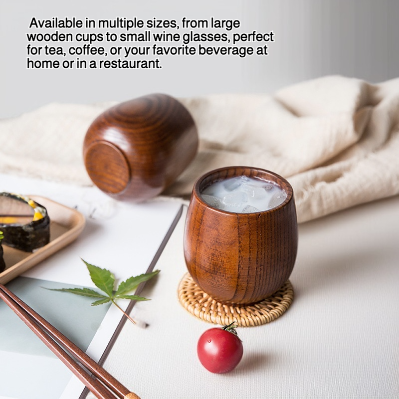 Wooden cup, large wooden cup, small wine glass, retro insulated restaurant tea cup
