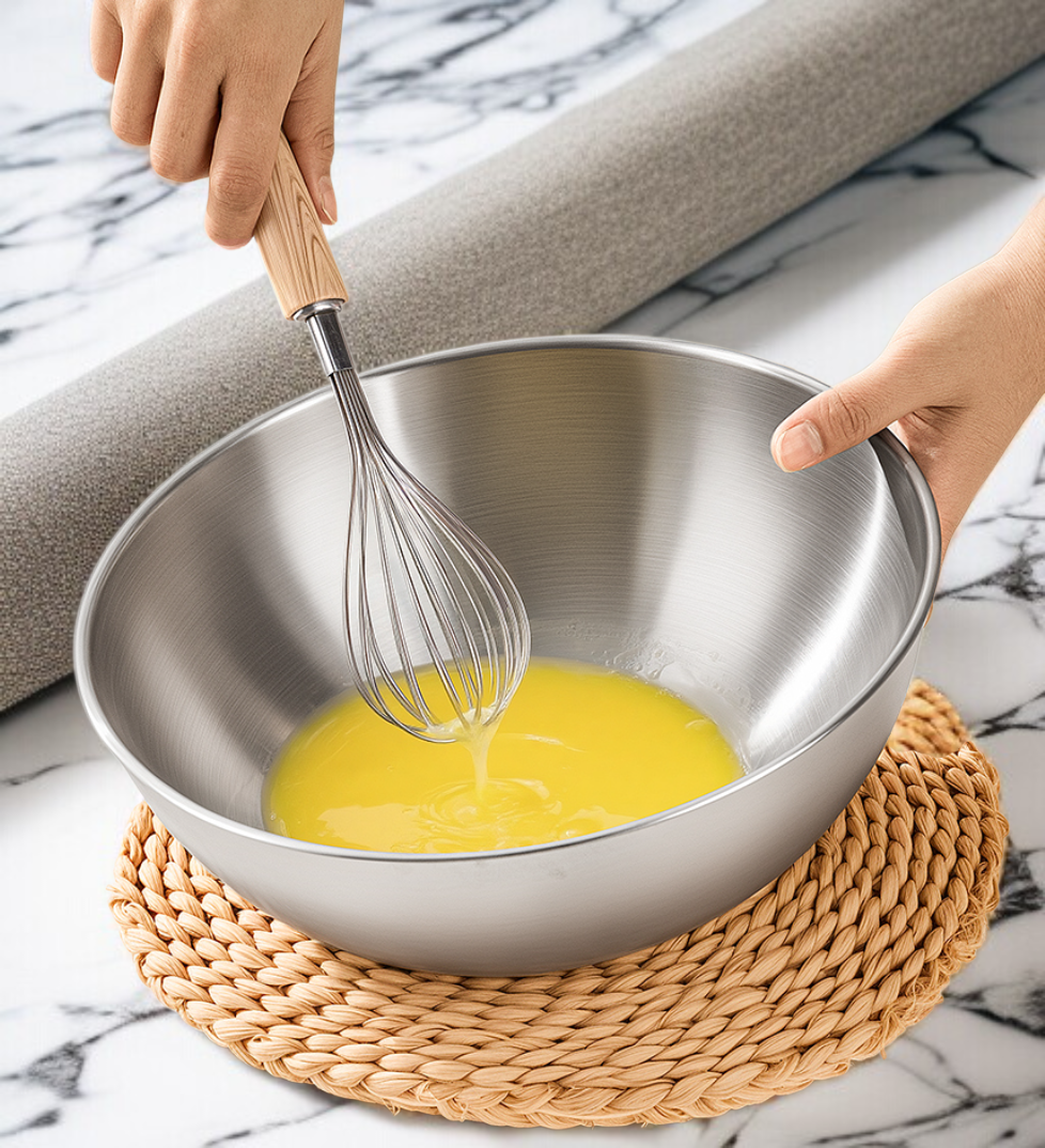 サラダを盛り付けたステンレスボウル