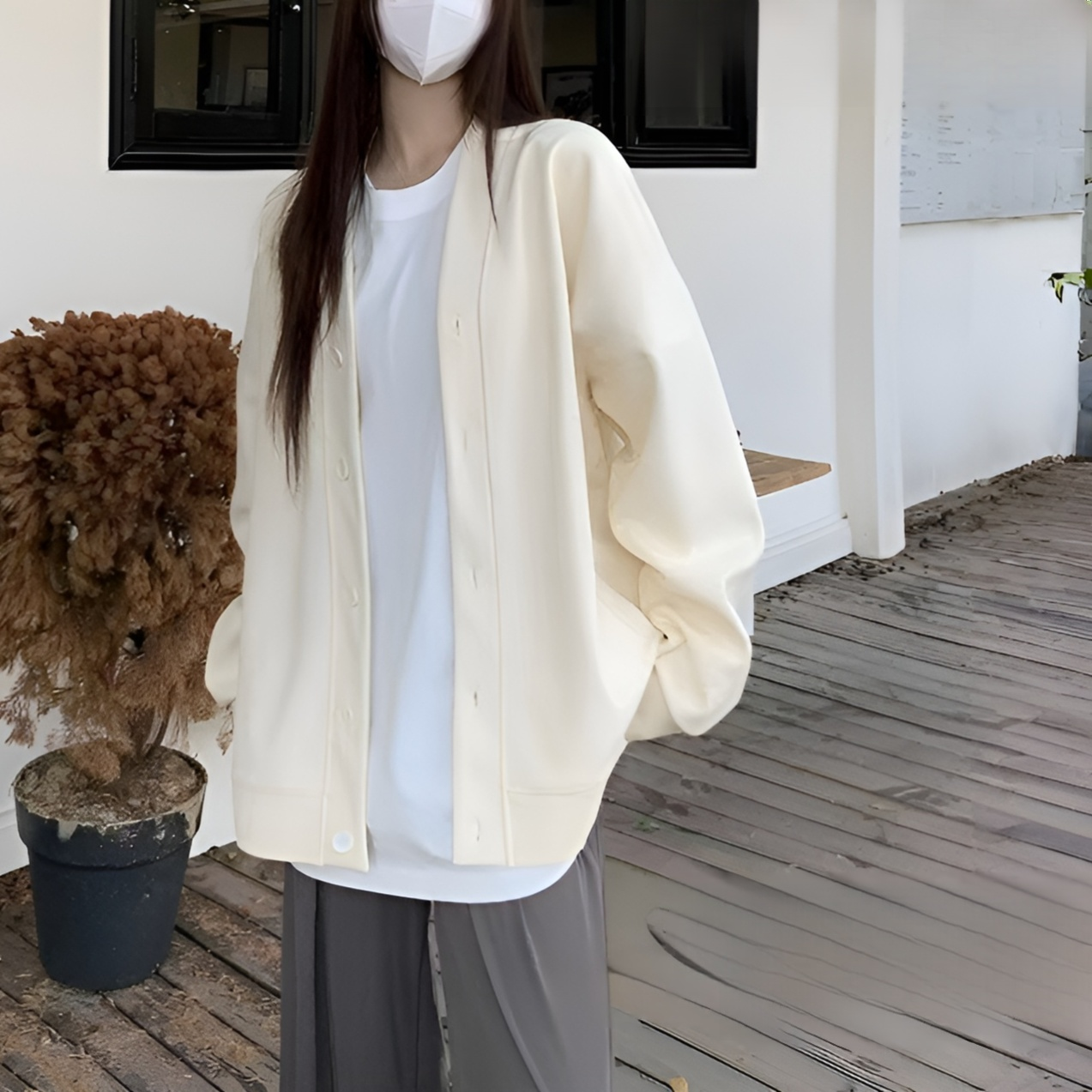 レディース韓国風Vネックカーディガン 三色 スウェットアウター 2024年春秋新作