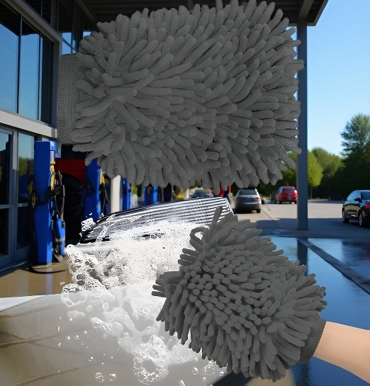 Velké zahuštěné rukavice na mytí auta s podšívkou