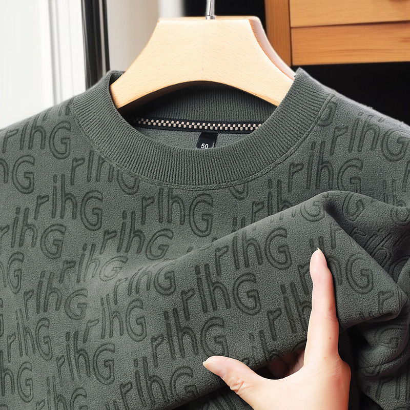 캐주얼 패션 남성 상의 자카드 라운드 긴팔 후드 기모 기모 레깅스 상의