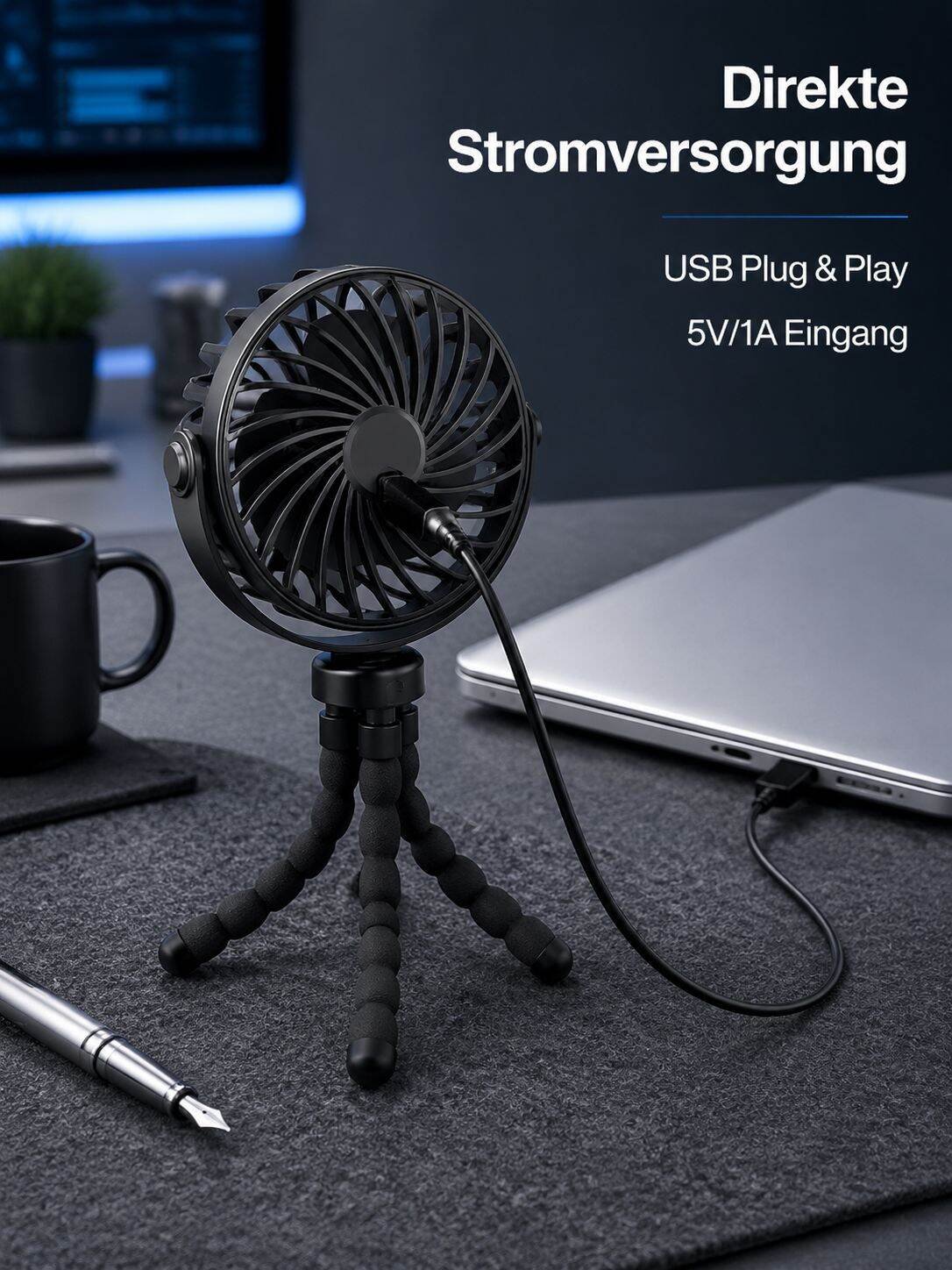 Leiser Tischventilator mit USB-Anschluss