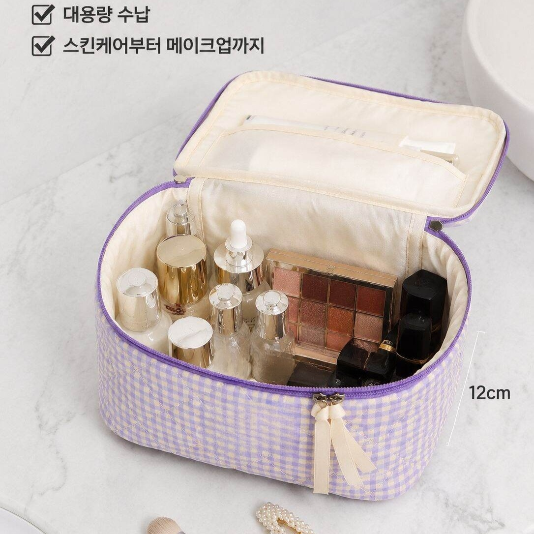 여행용 퀼팅 체크 수납 세면 파우치