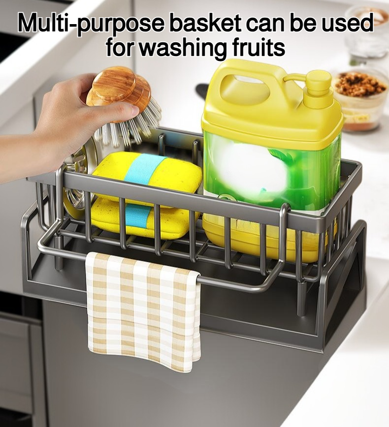 Multi-purpose sink strainer basket in modern kitchen
