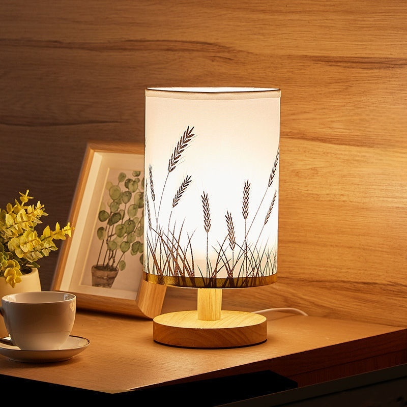 Solid Wood Table Lamp with Fabric Lampshade