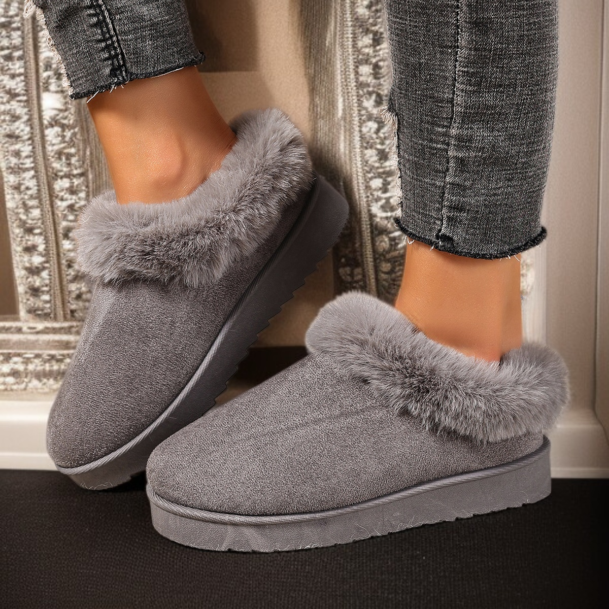 부드러운 기모 소재 여성 신발 디테일