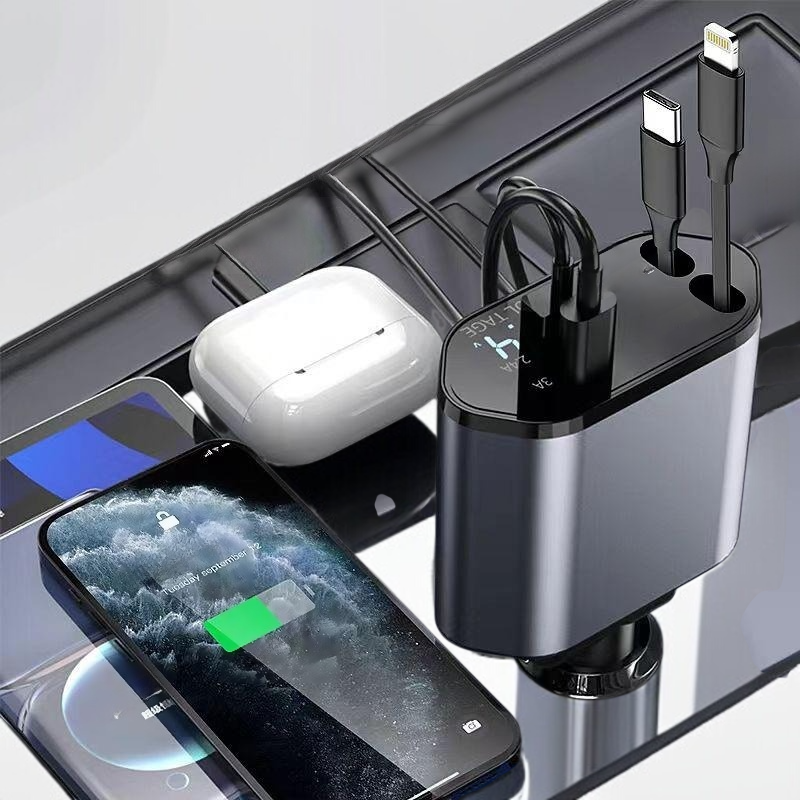 쿼드 인치 180° 회전 차량용 충전기 충전기 차량용 급속 충전 간편 쿼드 인치