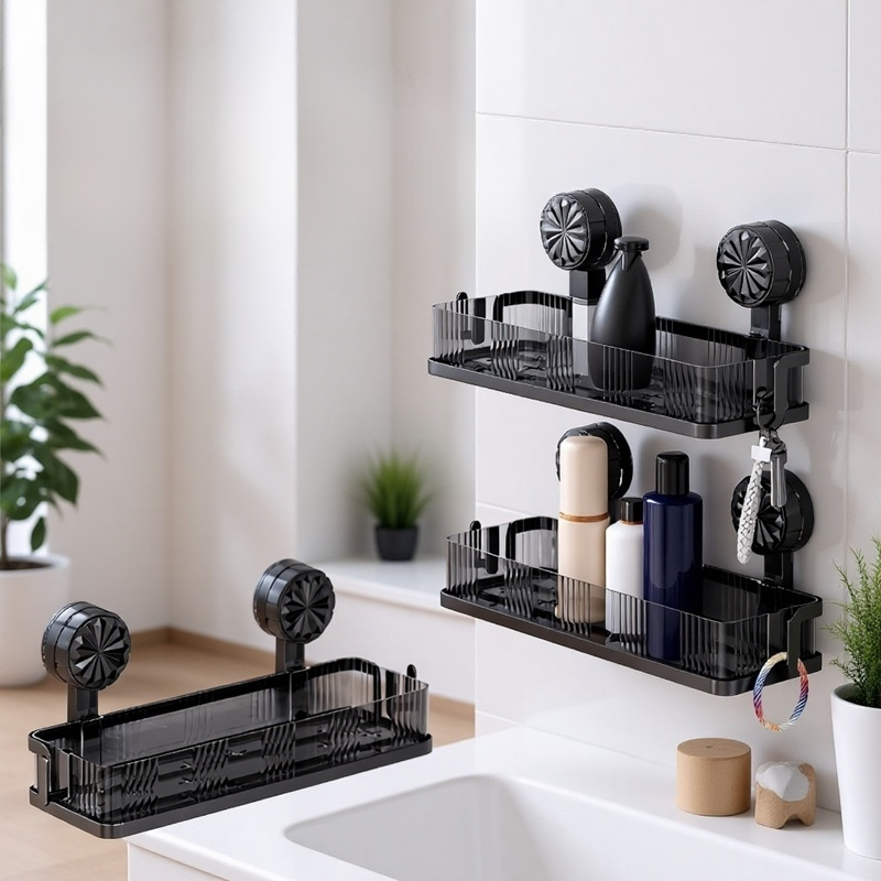Organizador de baño con ventosa para fácil instalación