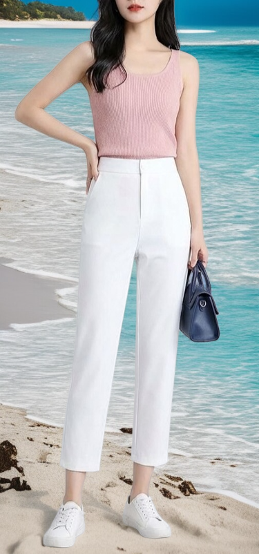 シンプルで上品なハイウエストスラックス前面画像