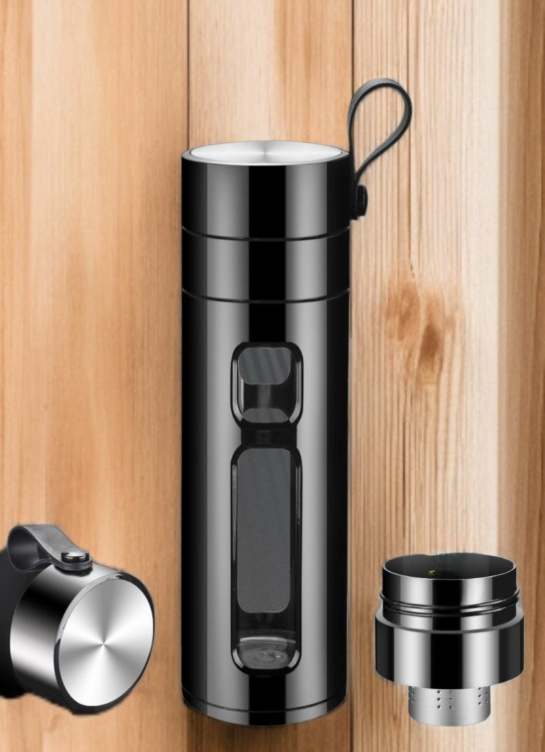 넘어짐 방지 단열 찻물 분리 유리 물컵 정면 이미지