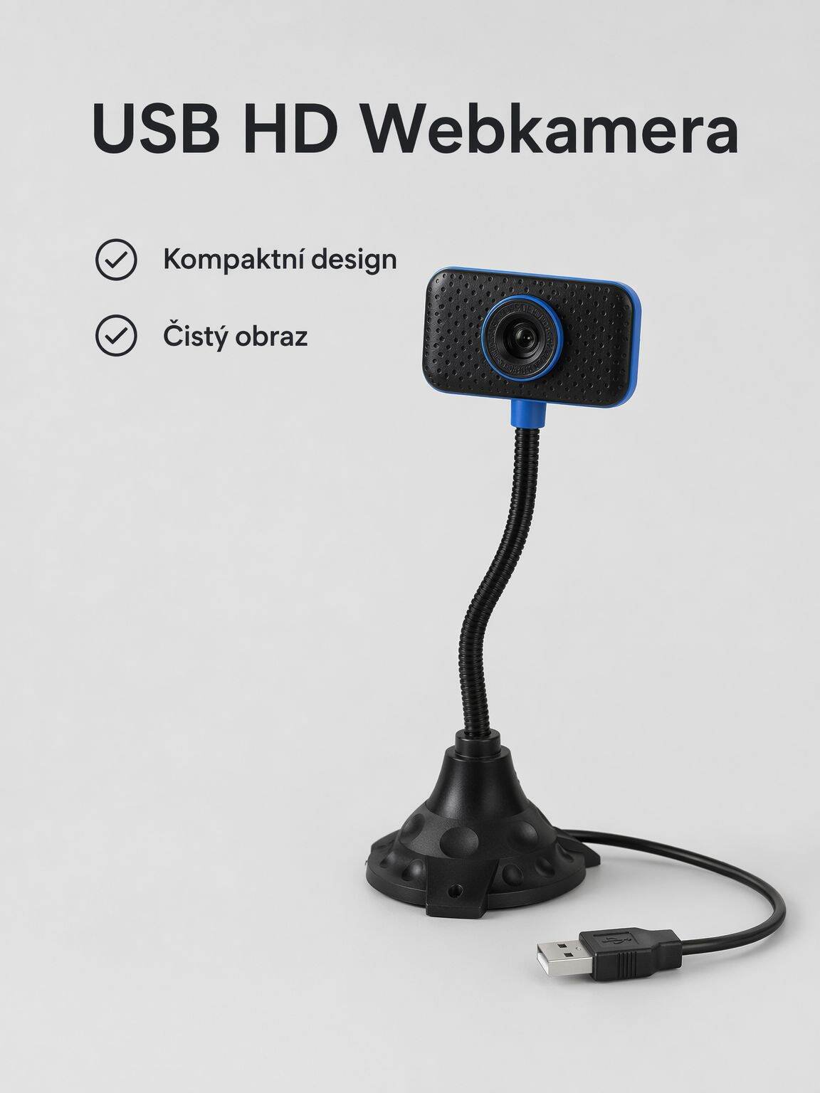 HD webová kamera pro počítač, USB připojení, vhodná pro stolní a přenosné počítače