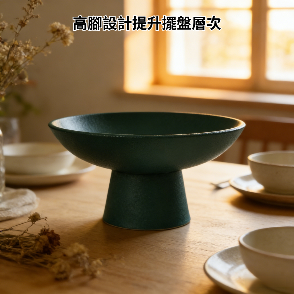 茶點盤陶瓷家用粗陶高腳幹果盤