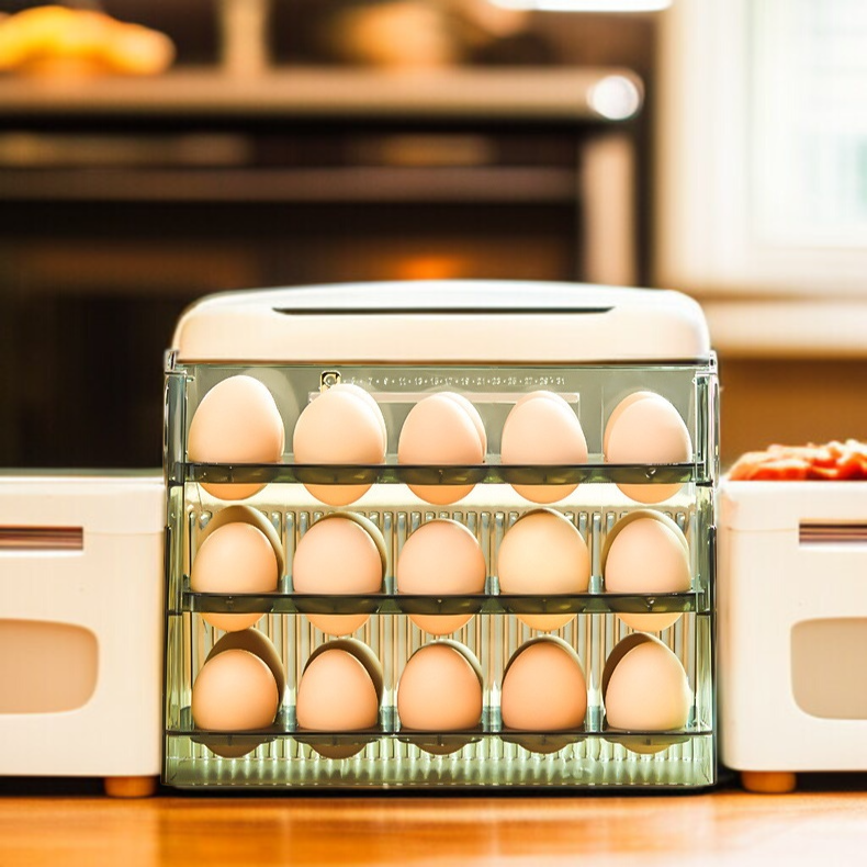 冷蔵庫サイドドア卵収納ボックス 時限式卵パック 大容量ストレージ 環境に優しいPte素材 透明なビジュアル 家庭用
