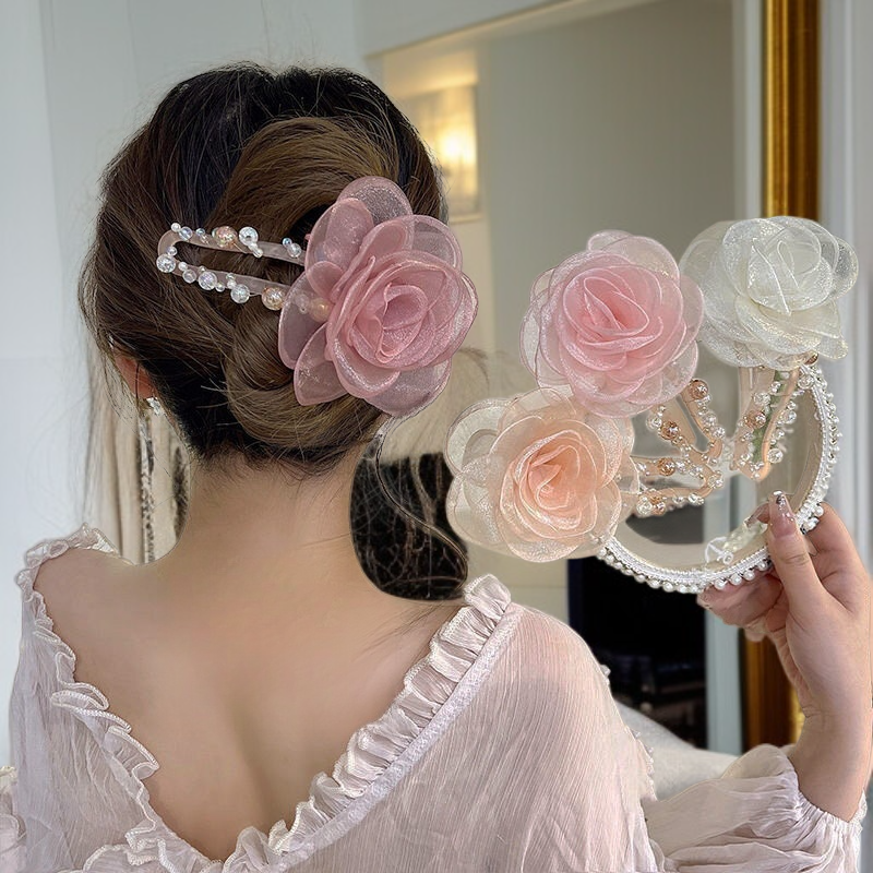 ファッショナブルなヘアアクセサリー、女性用繊細なフラワーヘアクリップ、アップスタイルに最適、3個セット