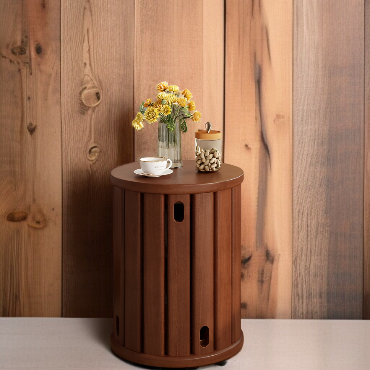Household Short Stool Solid Wood Stackable Round Stool