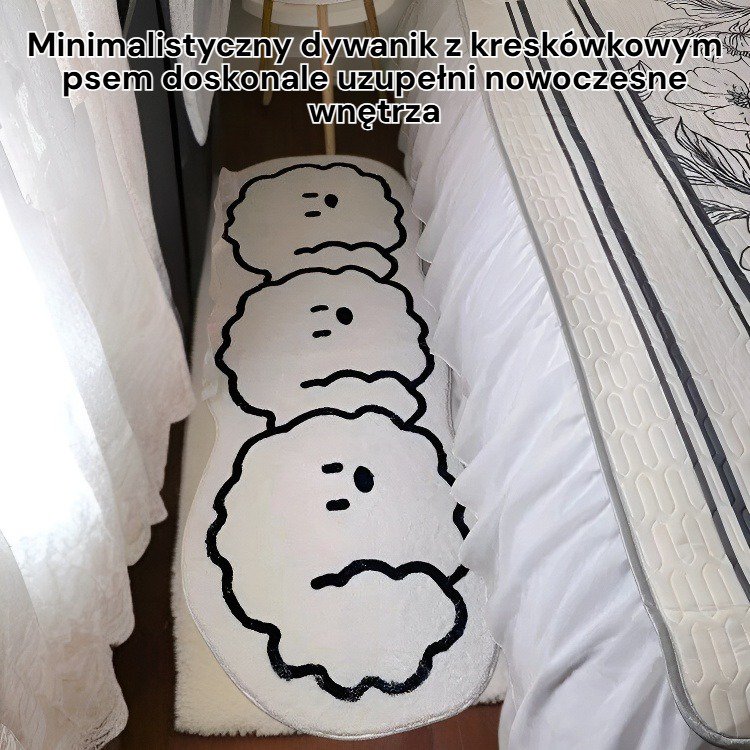 Minimalistyczny dywanik z kreskówkowym psem