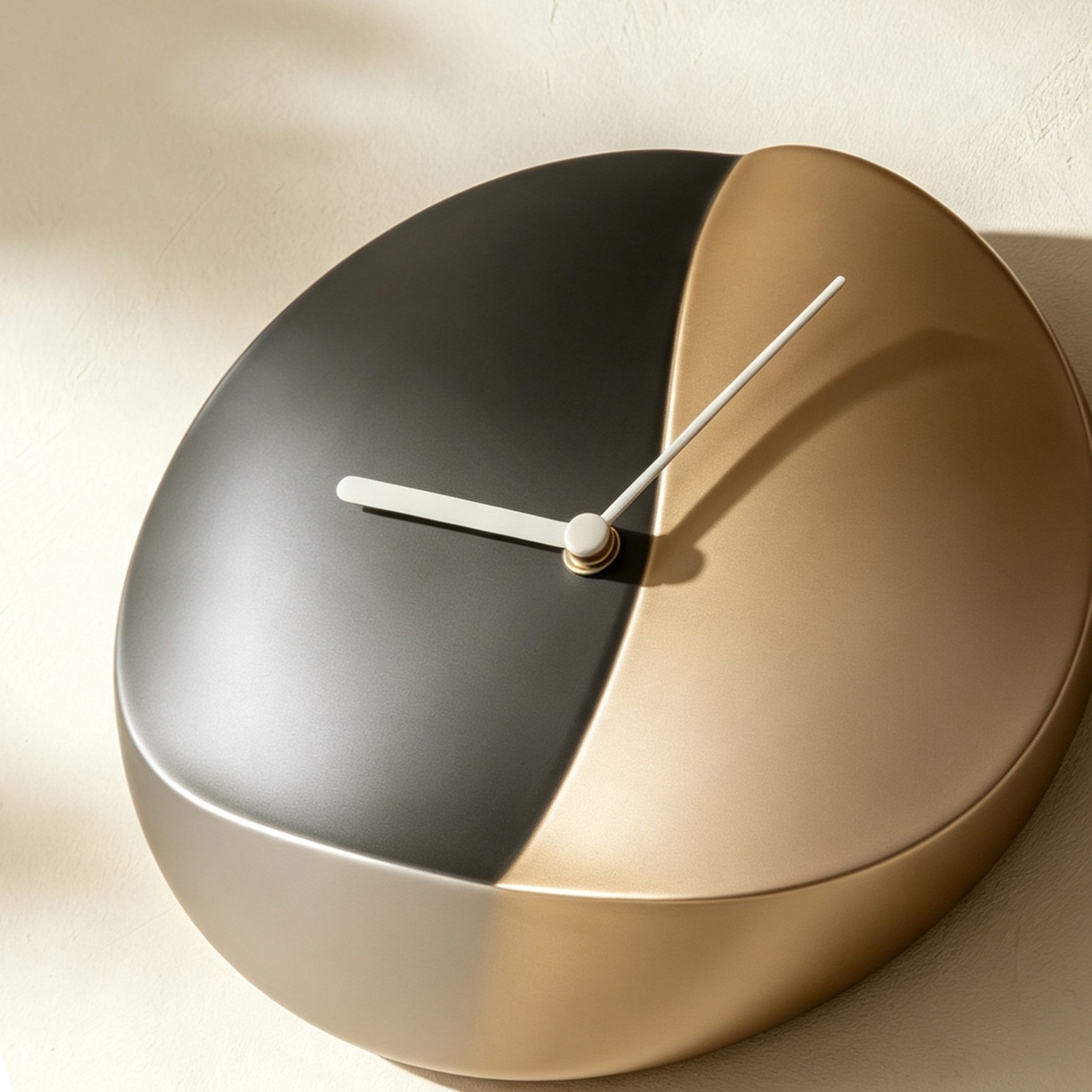 Modern color-blocked wall clock hanging on white wall