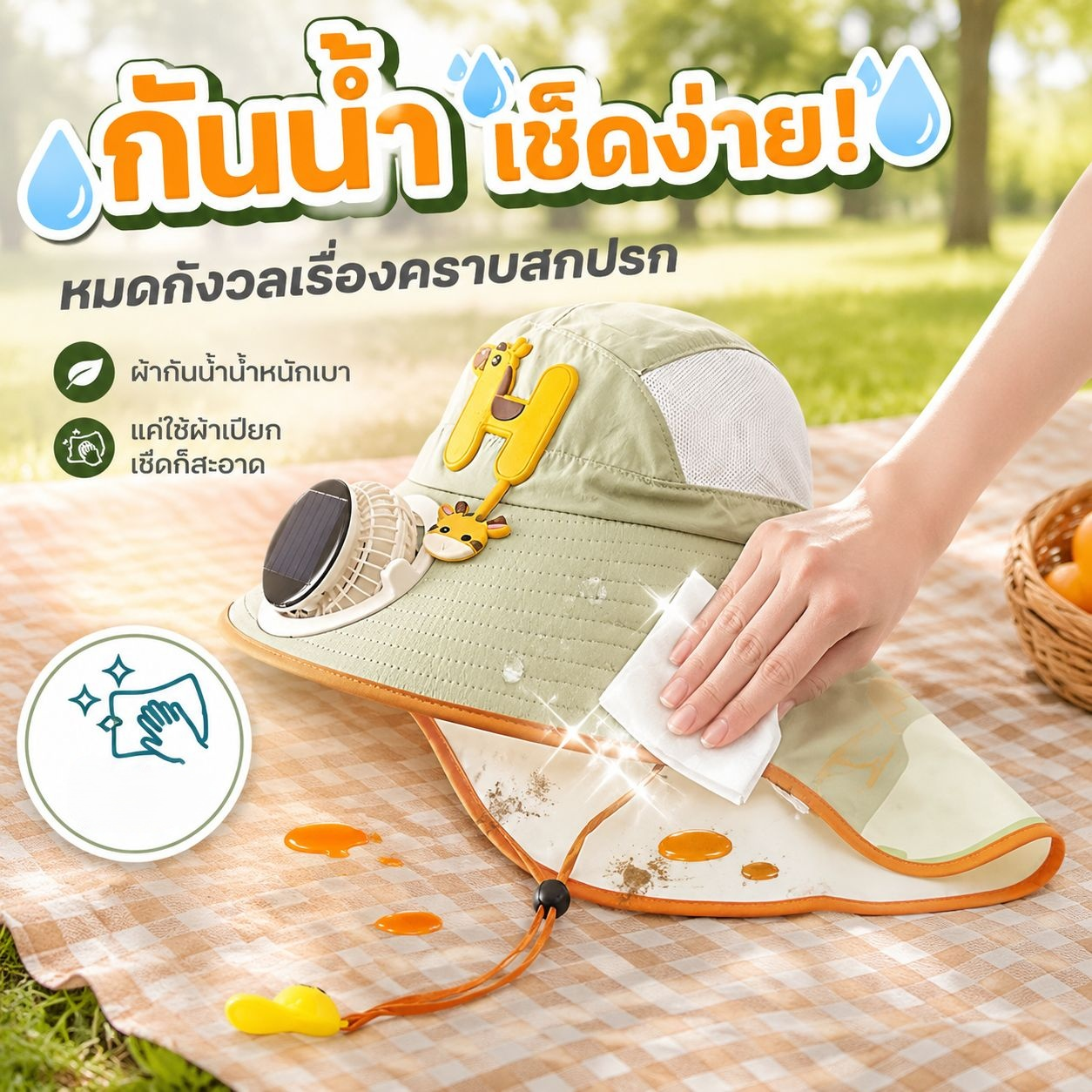 หมวกปีกกว้างตาข่ายระบายอากาศหมวกกันแดดพร้อมพัดลมโซลาร์เซลล์สำหรับเด็ก