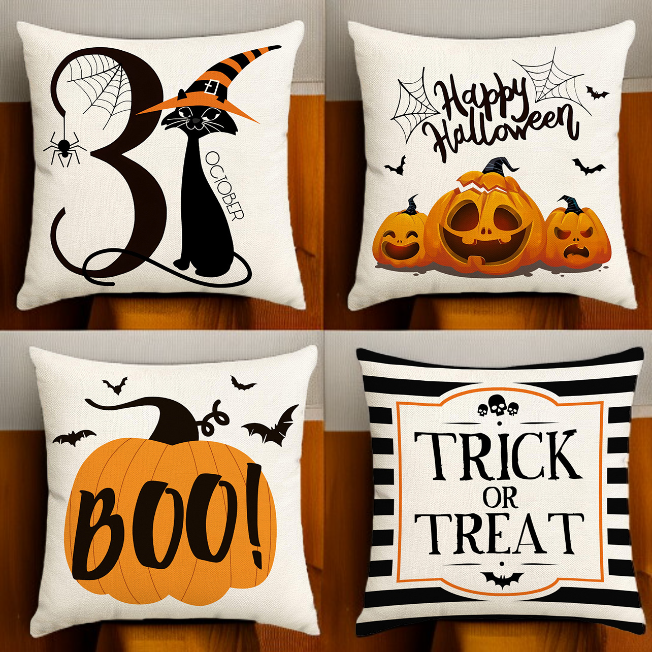 할로윈 베개 커버 호박 두개골 재미있는 유령 쿠션 커버