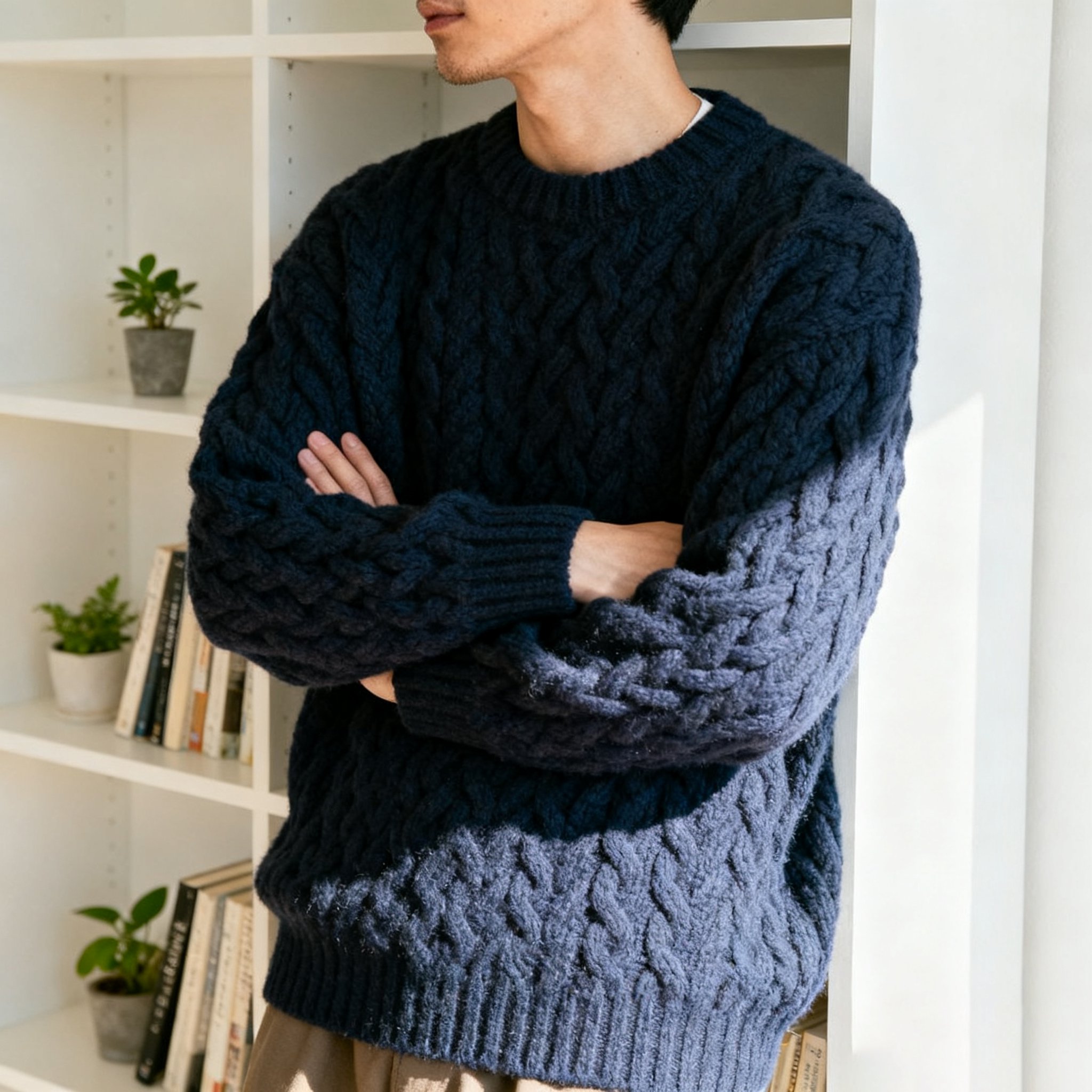 メンズ ケーブルニット セーター