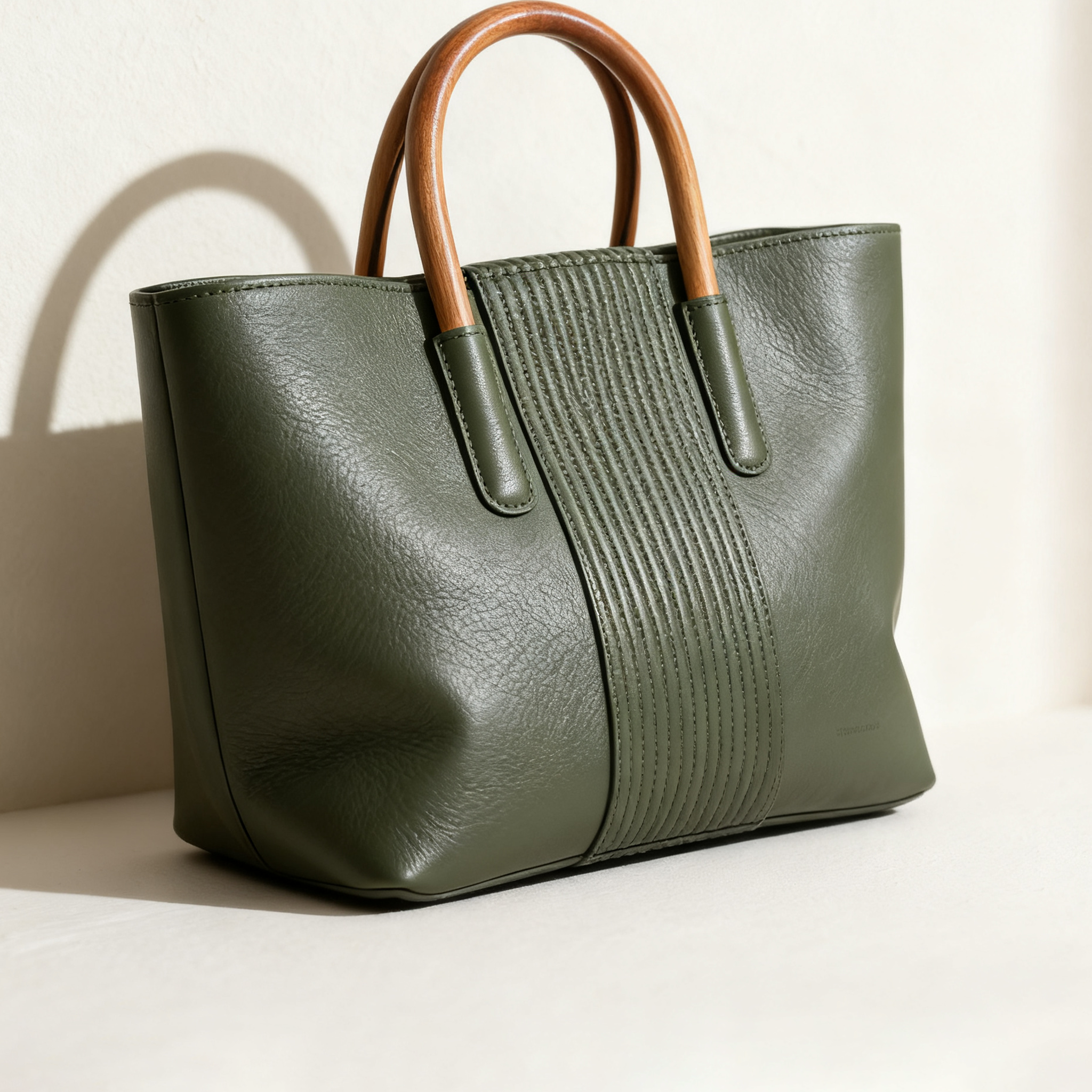 กระเป๋าถือหนังดีไซน์หรูด้ามจับไม้สีดำ