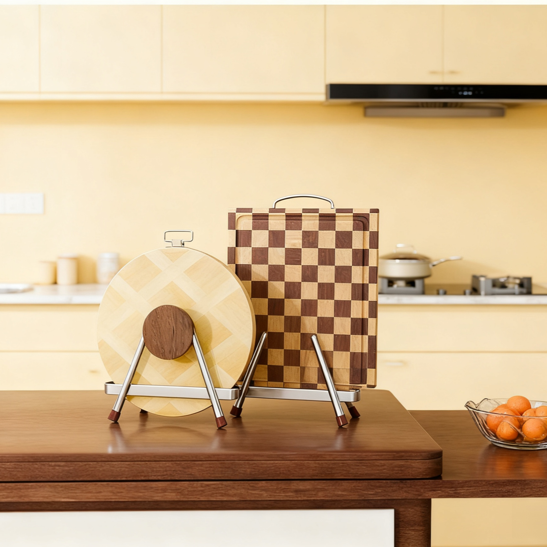 Vintage Style Beech Wood Stainless Steel Cutting Board Holder 