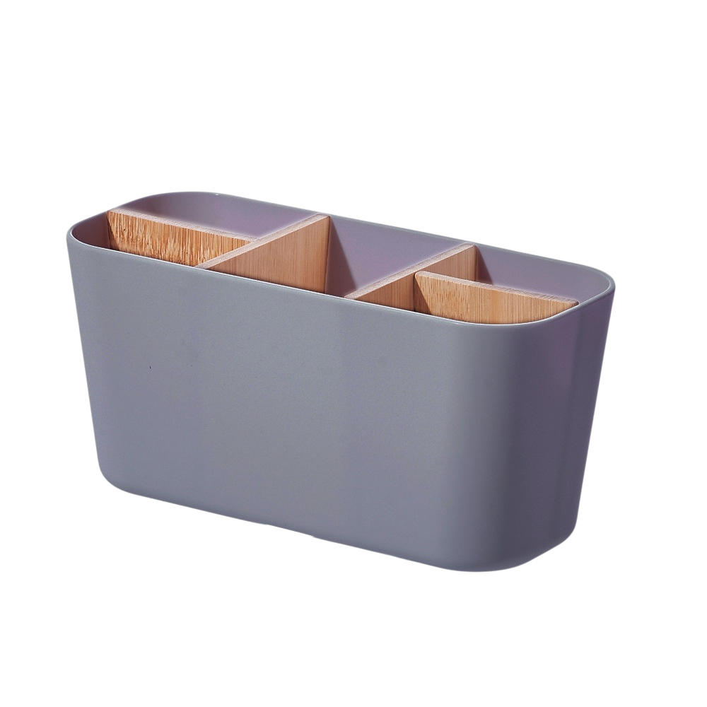 Bamboo and Wood Desktop Stationery Storage Box with Detachable Compartments