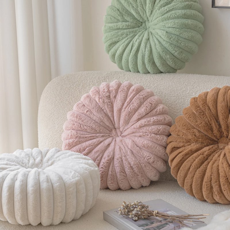 手工編織南瓜造型抱枕 條紋染色靠墊