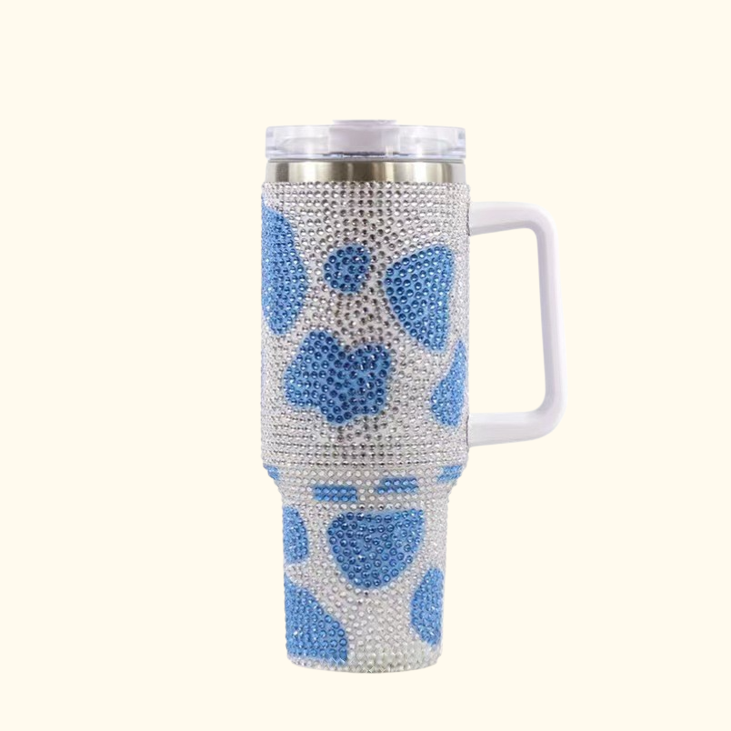 ダイヤモンド付き車用厚手ステンレス保温カップ二重構造