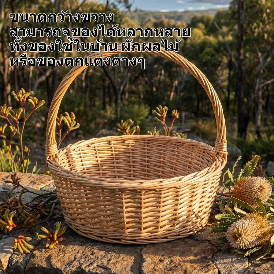 ตะกร้าเก็บของหวายแบบถือด้วยมือดีไซน์ทันสมัย