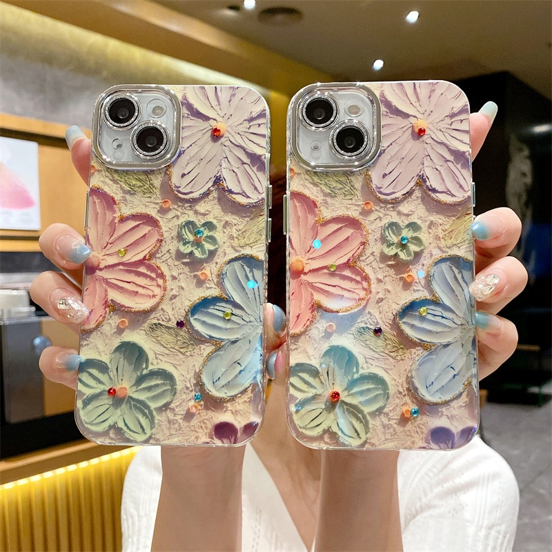 レンズ全面カバー ダイヤモンドフラワー アップル携帯ケース 女性向け
