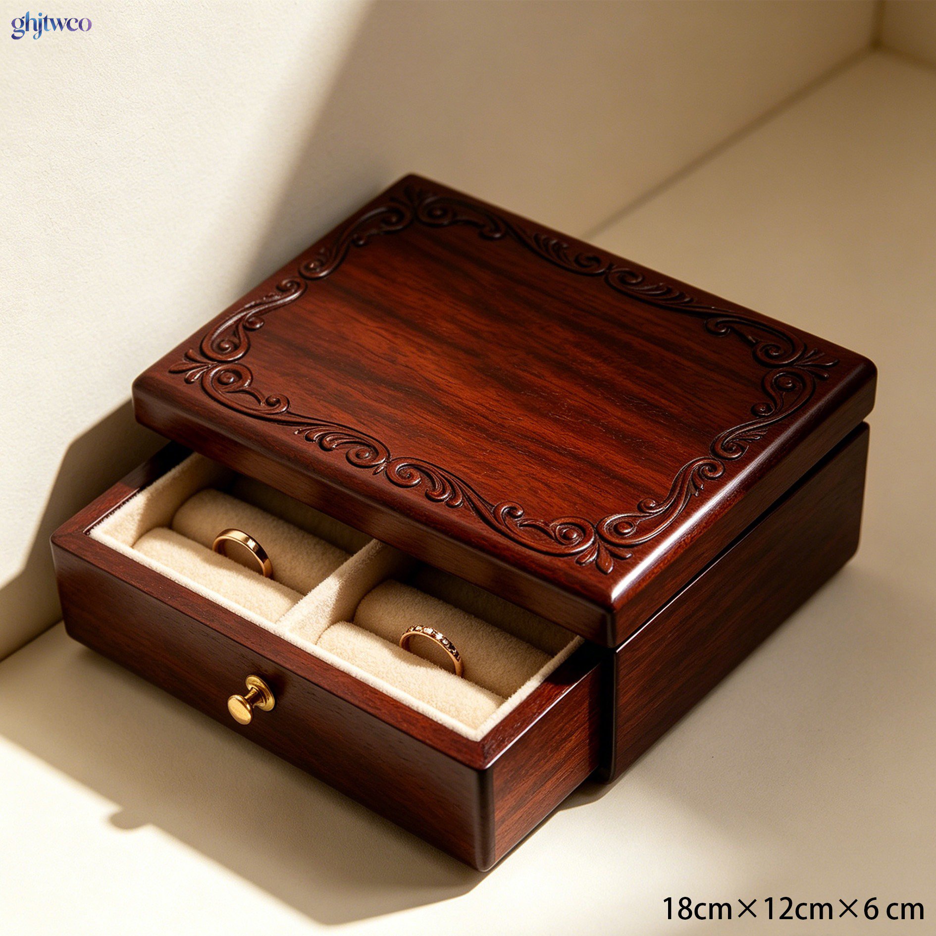 Carved rosewood jewelry boxes set of 2