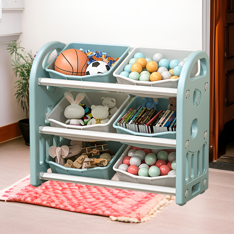 Children's Organizer Shelf with Storage Boxes, Toy Storage Rack