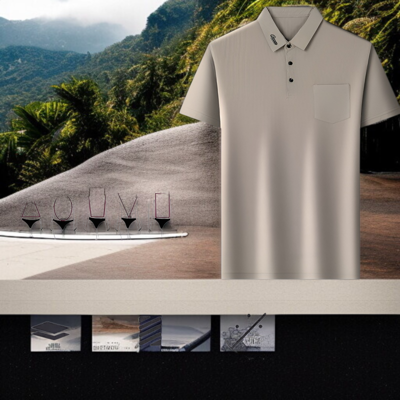 남자 중년 아빠 여름 상의 고탄력 터틀넥 루즈핏 아이스 반팔 티셔츠 상의 얇은 고탄력 여름 상의 시원한 스트라이프 셔츠 상의