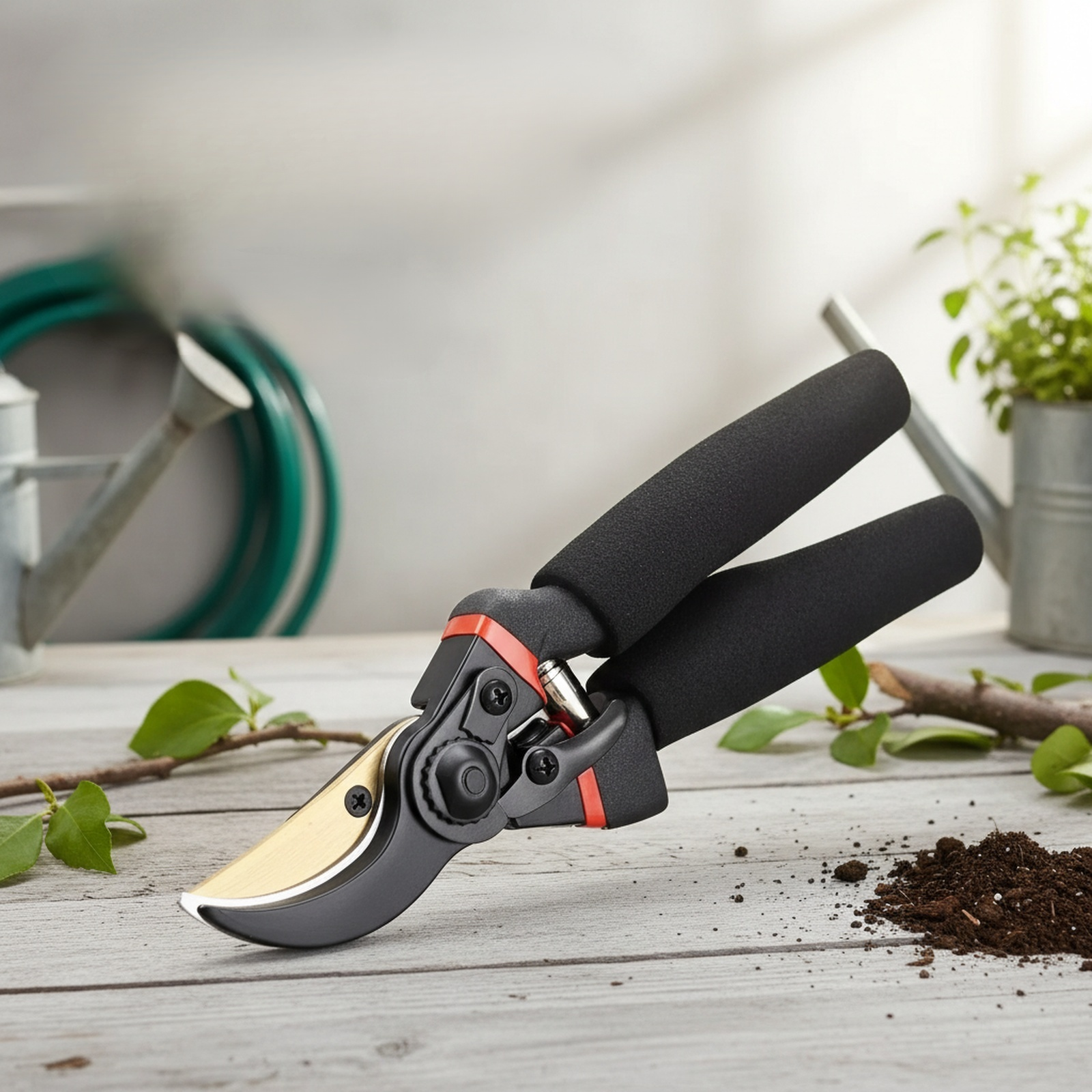 Sécateur puissant pour jardinage sur fond blanc
