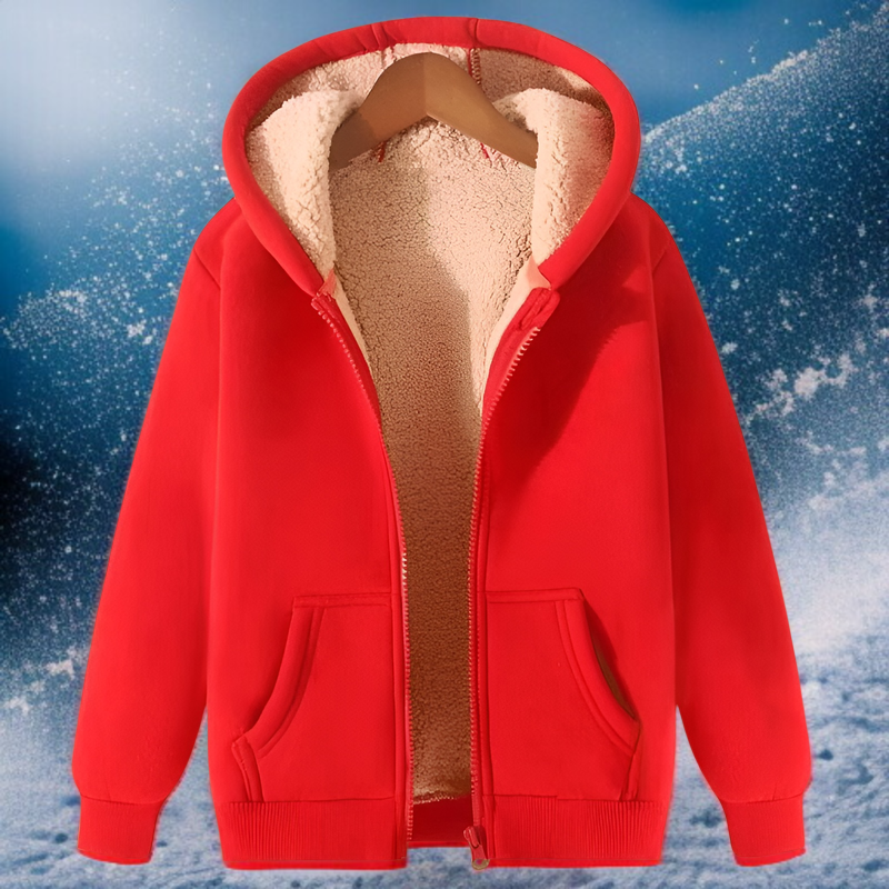 秋冬用の厚手のフリースジャケット。裏地はフリース素材。ティーンエイジャー向けの黒いフード付きカーディガン。