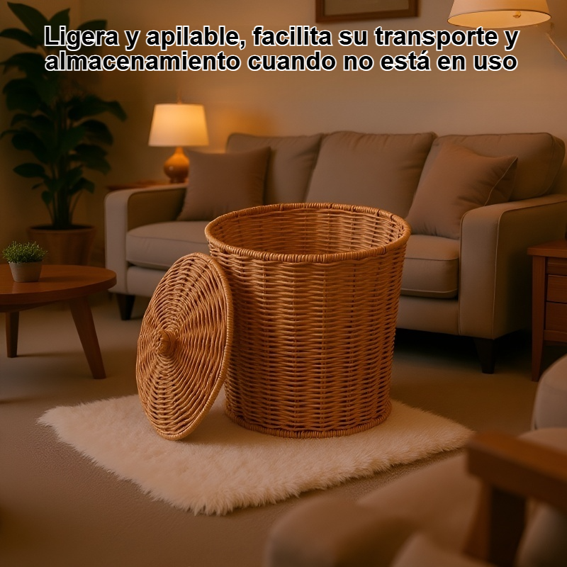 Cesta de almacenamiento de imitación ratán en salón moderno